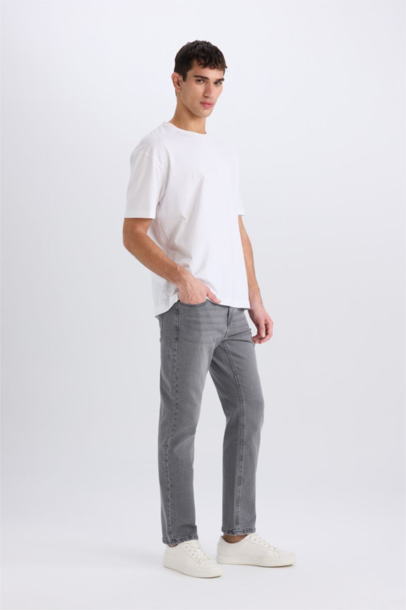 Erkek Gri Sergio Regular Fit Normal Kalıp Normal Bel Boru Paça Jean Pantolon