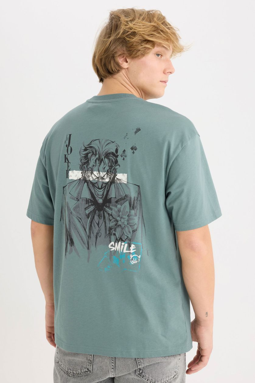 رجالي أخضر تيشيرت قطن اوفر سايز نص كم بطبعة من الخلف من باتمان