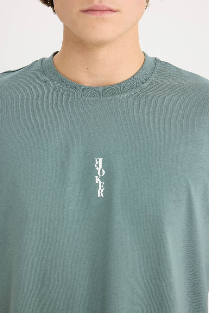 رجالي أخضر تيشيرت قطن اوفر سايز نص كم بطبعة من الخلف من باتمان