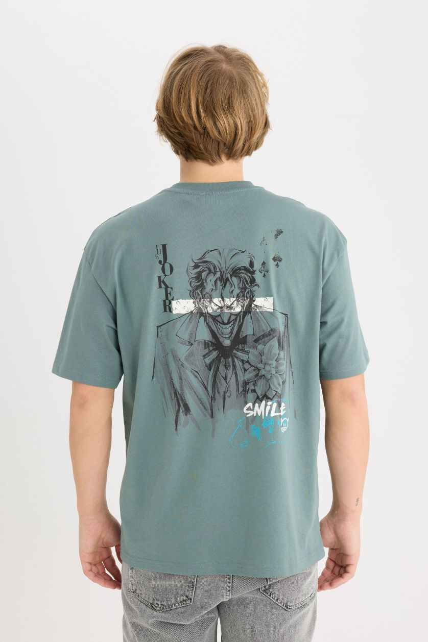 رجالي أخضر تيشيرت قطن اوفر سايز نص كم بطبعة من الخلف من باتمان