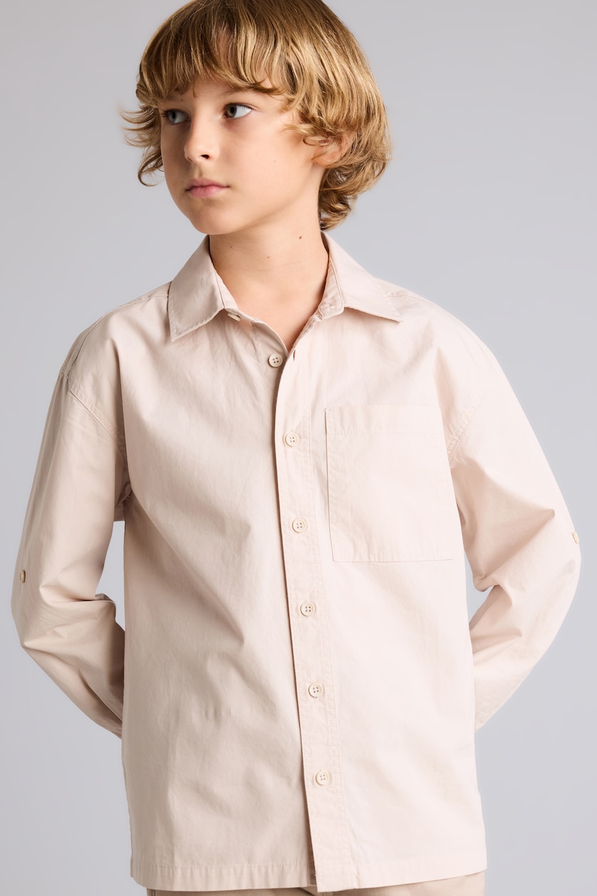Boys & Teens Light Beige Boy Oversize Polo Collar Parachute Shirt