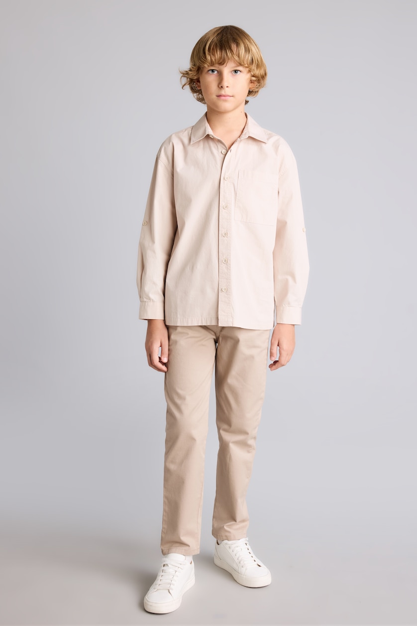 Boys & Teens Light Beige Boy Oversize Polo Collar Parachute Shirt