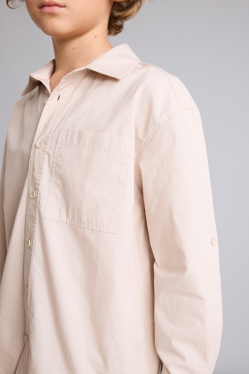 Boys & Teens Light Beige Boy Oversize Polo Collar Parachute Shirt