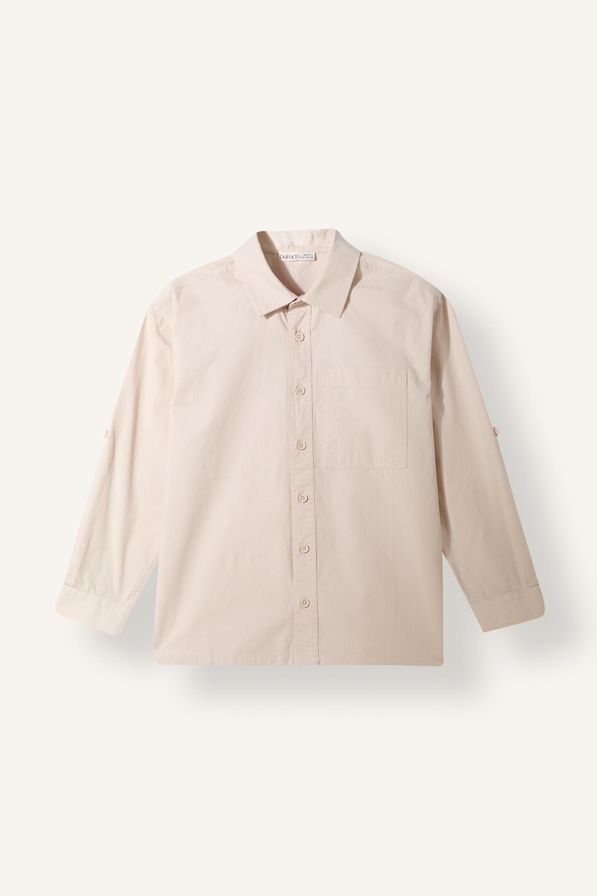 Boys & Teens Light Beige Boy Oversize Polo Collar Parachute Shirt