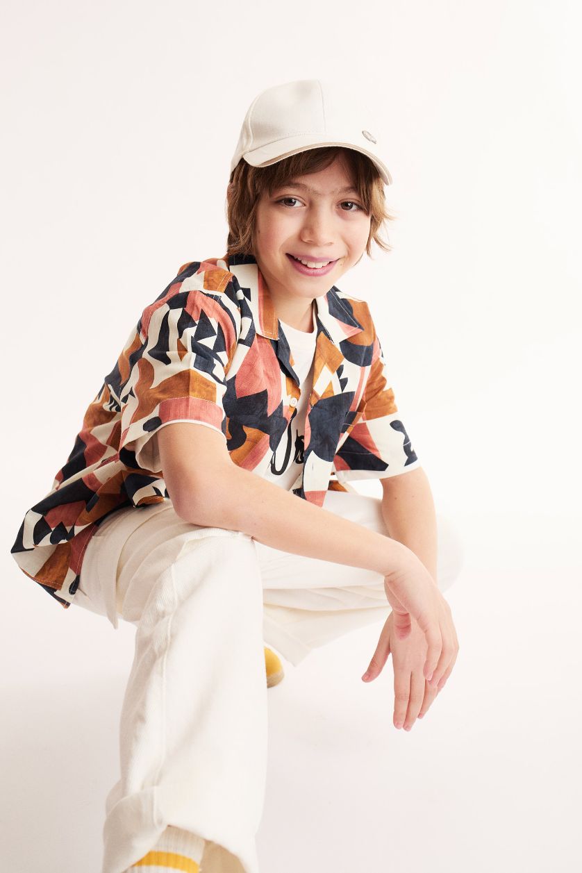 Boys & Teens Ecru Boy Oversize Patterned Shirt
