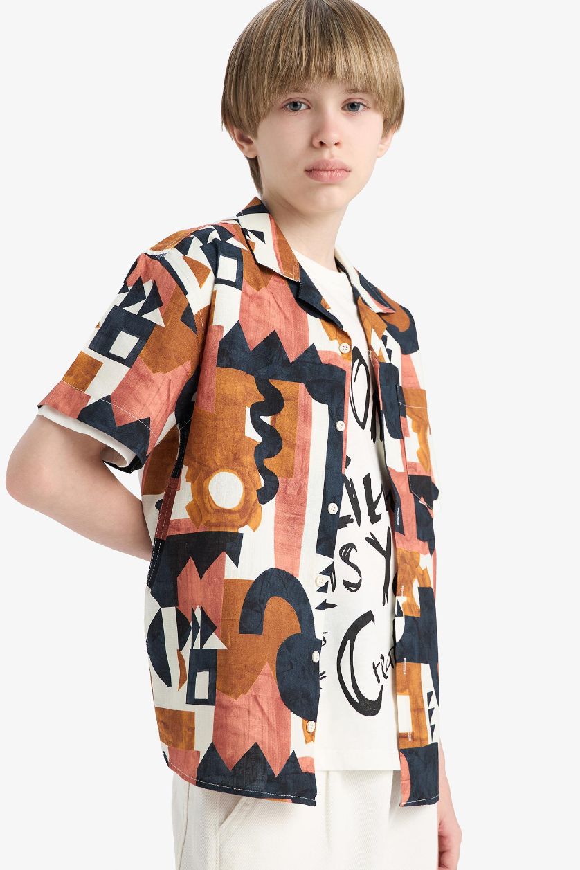 Boys & Teens Ecru Boy Oversize Patterned Shirt
