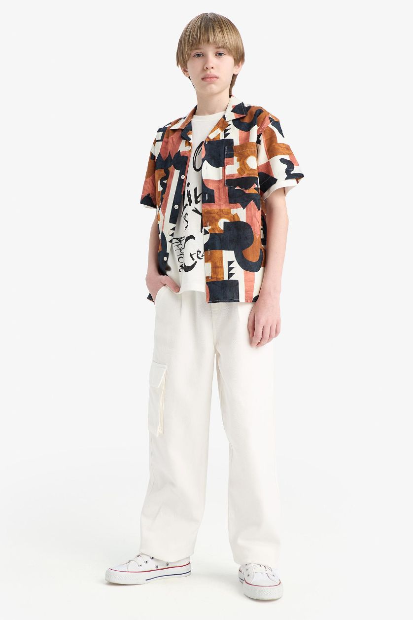 Boys & Teens Ecru Boy Oversize Patterned Shirt