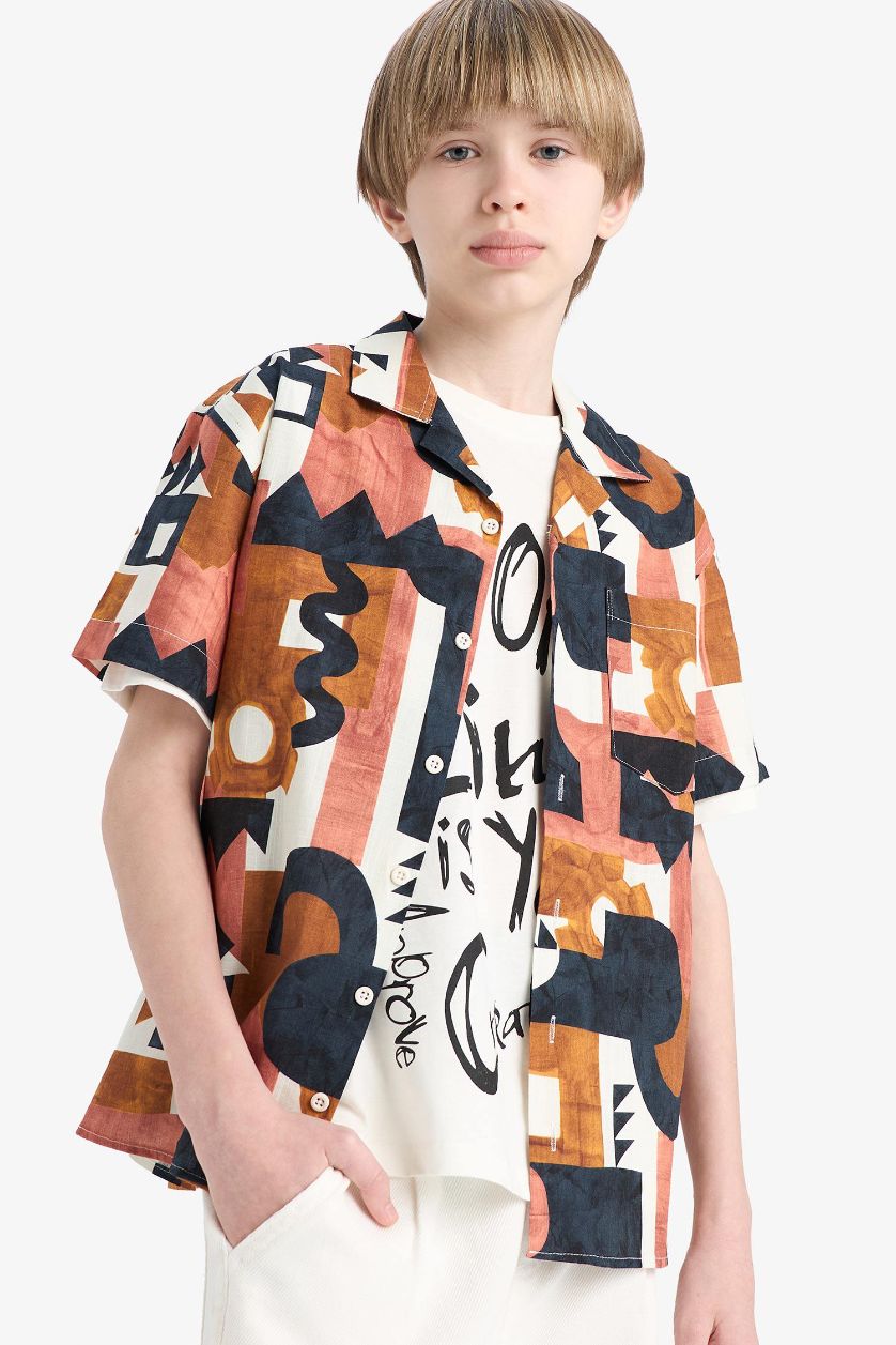 Boys & Teens Ecru Boy Oversize Patterned Shirt