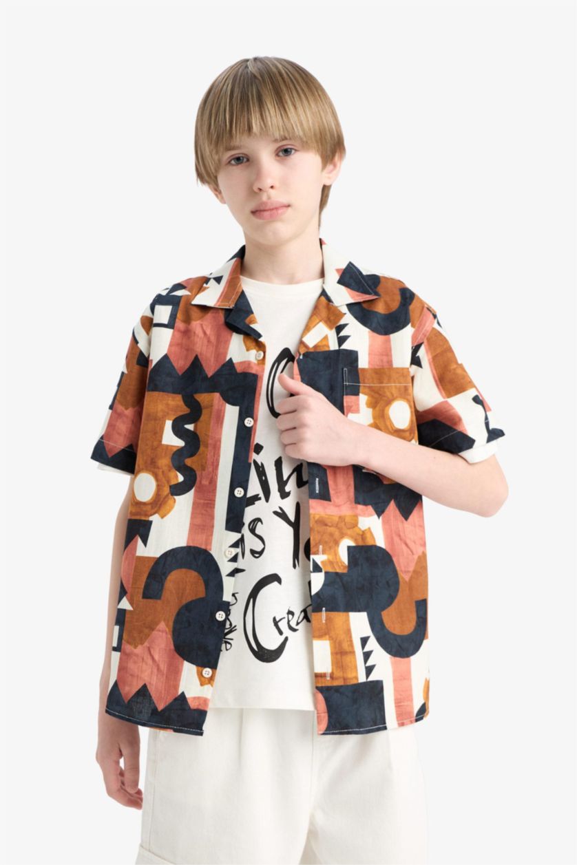 Boys & Teens Ecru Boy Oversize Patterned Shirt