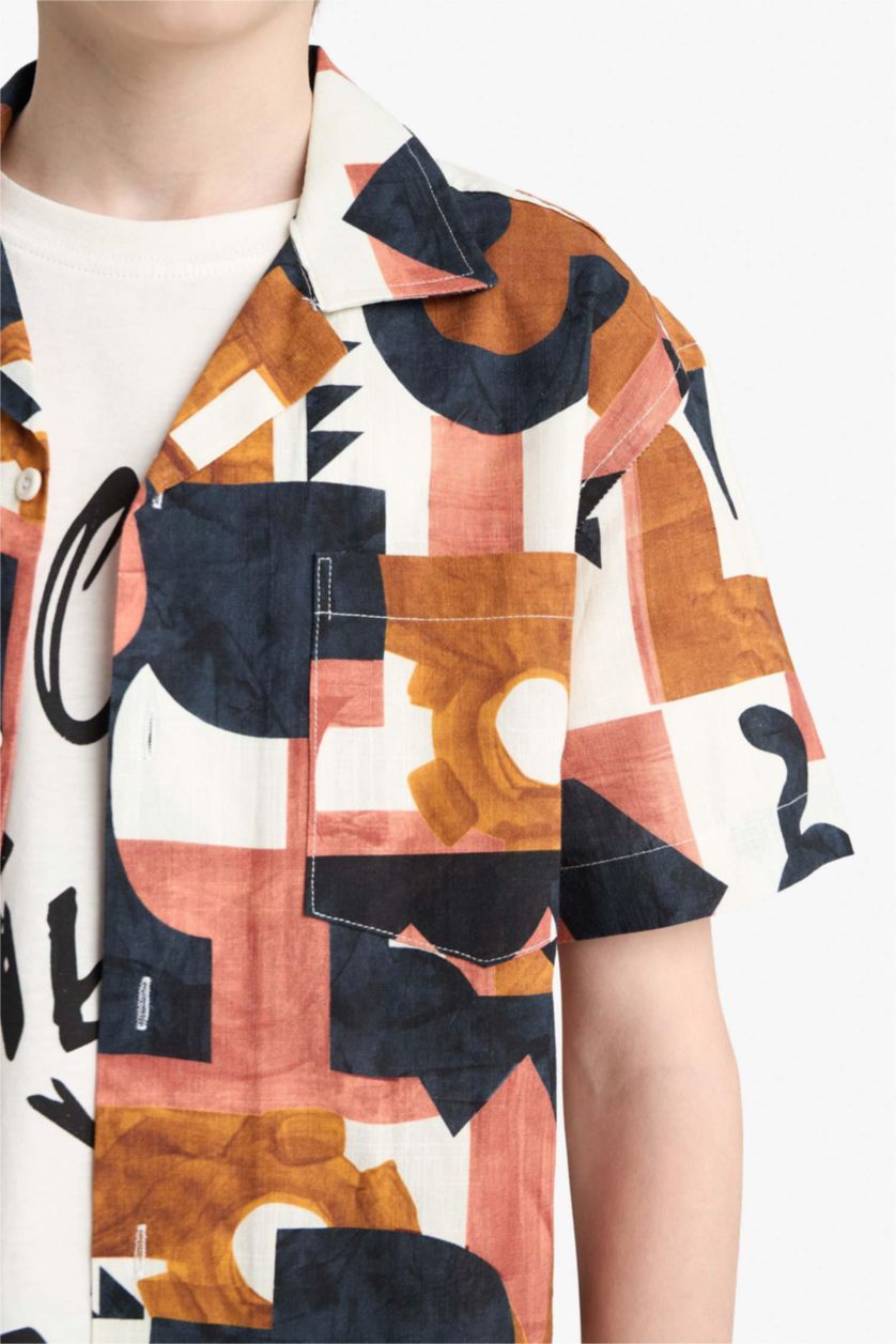 Boys & Teens Ecru Boy Oversize Patterned Shirt