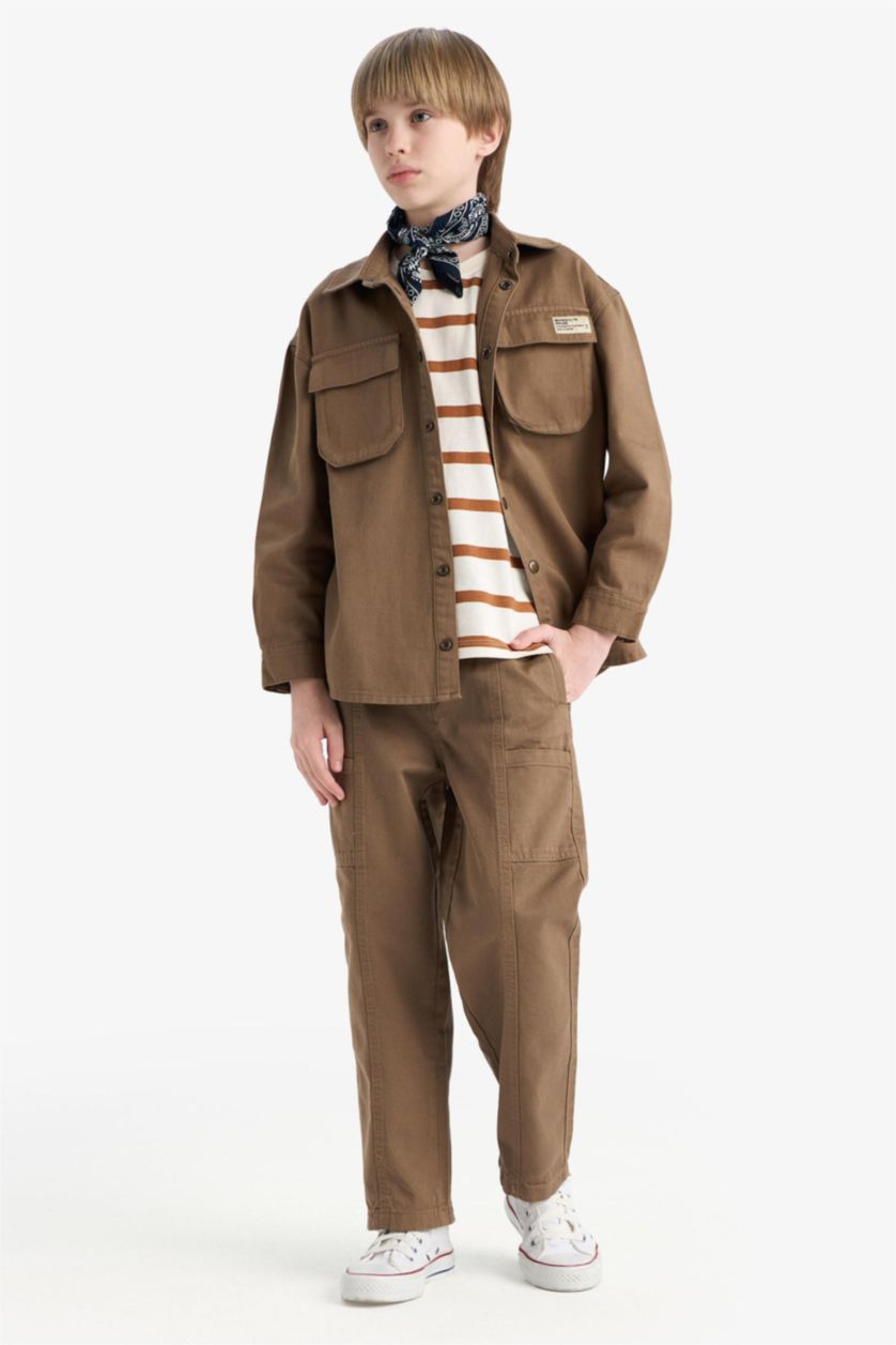 Erkek Çocuk - Genç Erkek Koyu Bej %100 Pamuklu Loose Fit Pantolon Erkek Çocuk