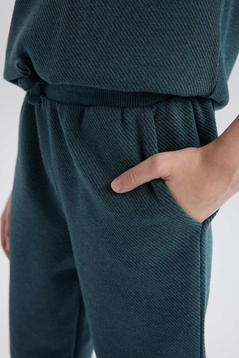 Erkek Çocuk - Genç Erkek Petrol Melanj 2'li Takım Baskılı Sweatshirt Beli Lastikli Eşofman Altı Erkek Çocuk