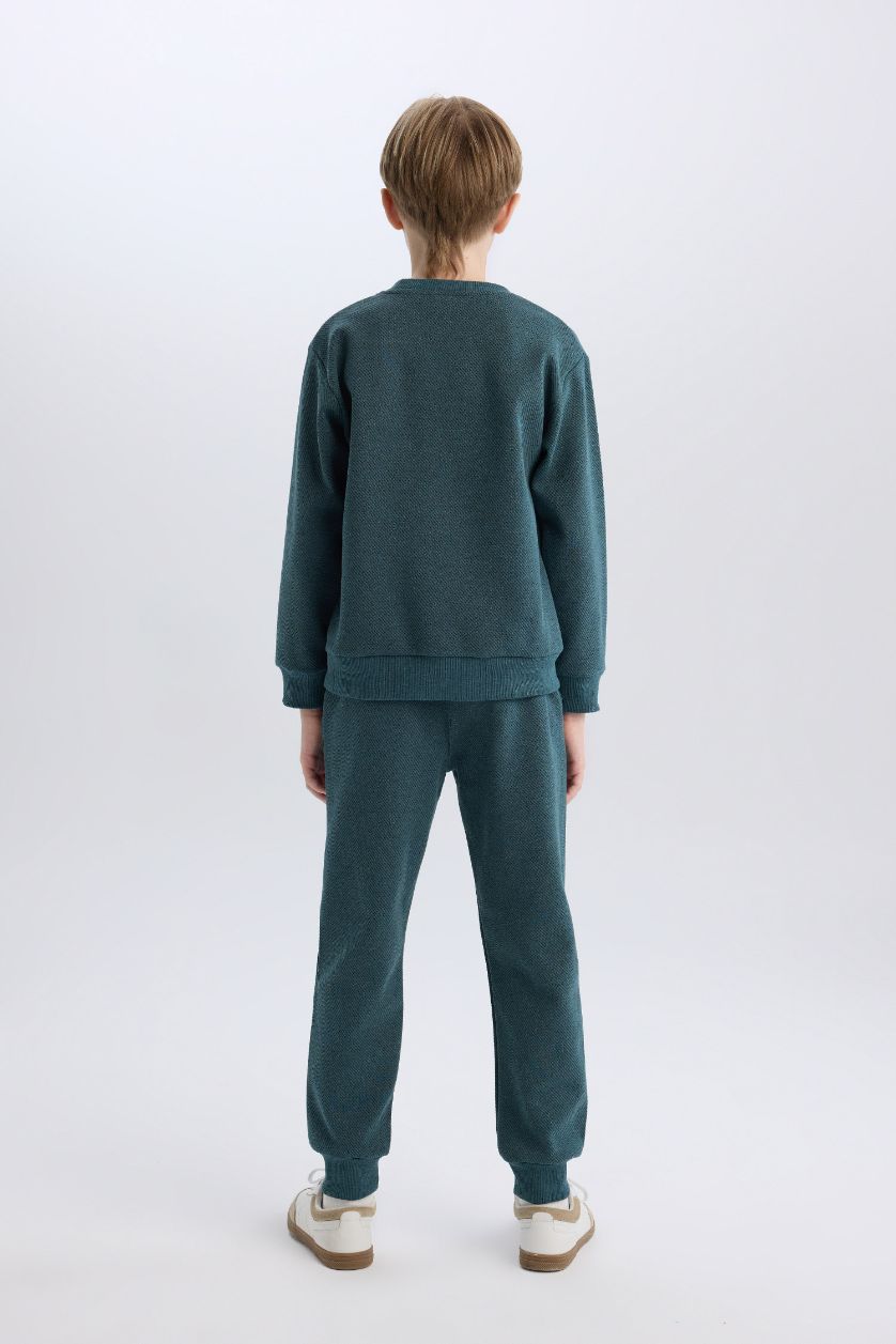 Erkek Çocuk - Genç Erkek Petrol Melanj 2'li Takım Baskılı Sweatshirt Beli Lastikli Eşofman Altı Erkek Çocuk