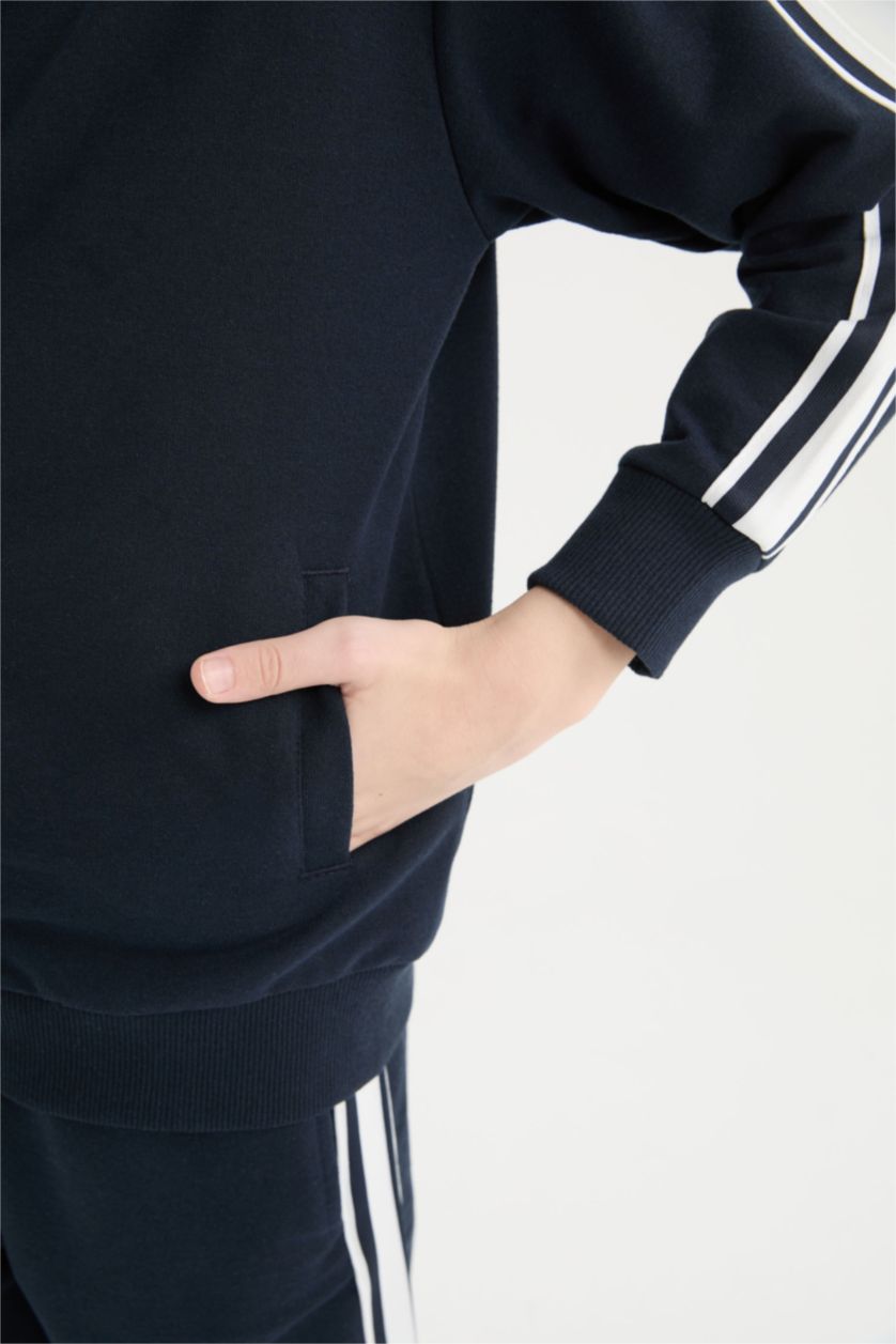 Erkek Çocuk - Genç Erkek Lacivert Erkek Çocuk 2'li Takım Kolej Yaka Fermuarlı Bomber Ceket Beli Lastikli Eşofman Altı