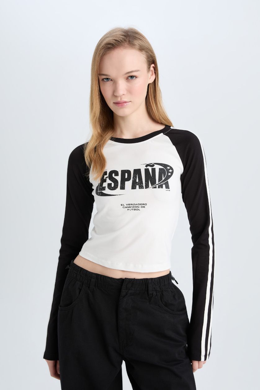 Woman Black Slim Fit Camisole Long Sleeve T-Shirt