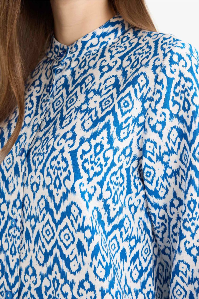 Woman Blue Regular Fit Printed Long Sleeve Tunic