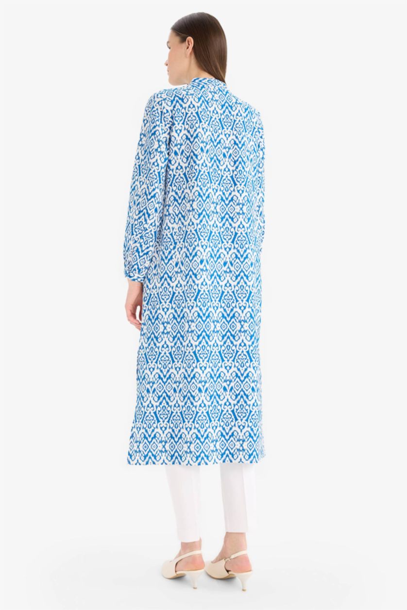 Woman Blue Regular Fit Printed Long Sleeve Tunic