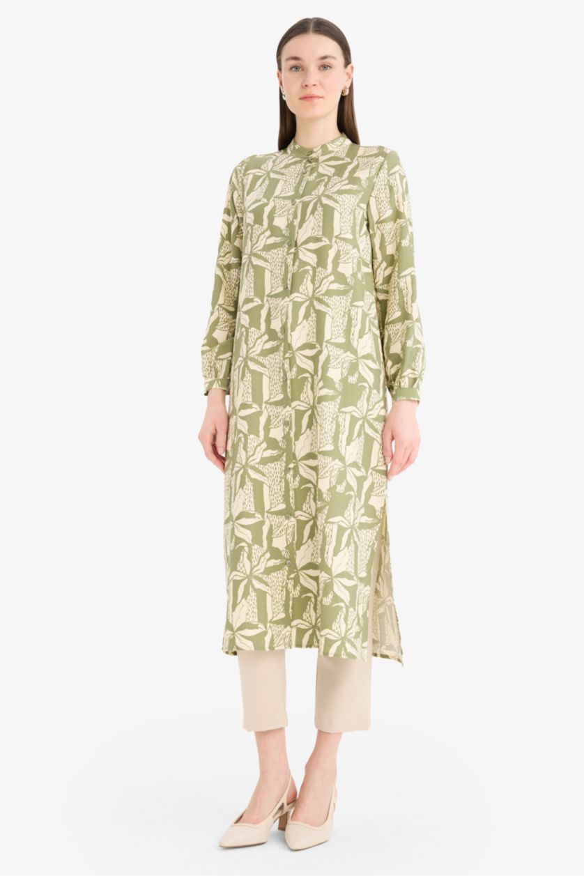 Woman Khaki Regular Fit Printed Long Sleeve Tunic