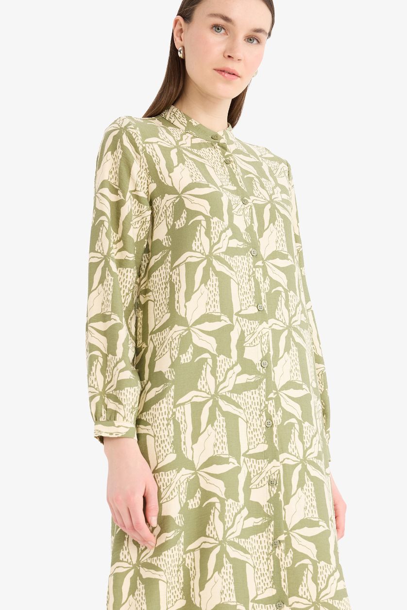 Woman Khaki Regular Fit Printed Long Sleeve Tunic