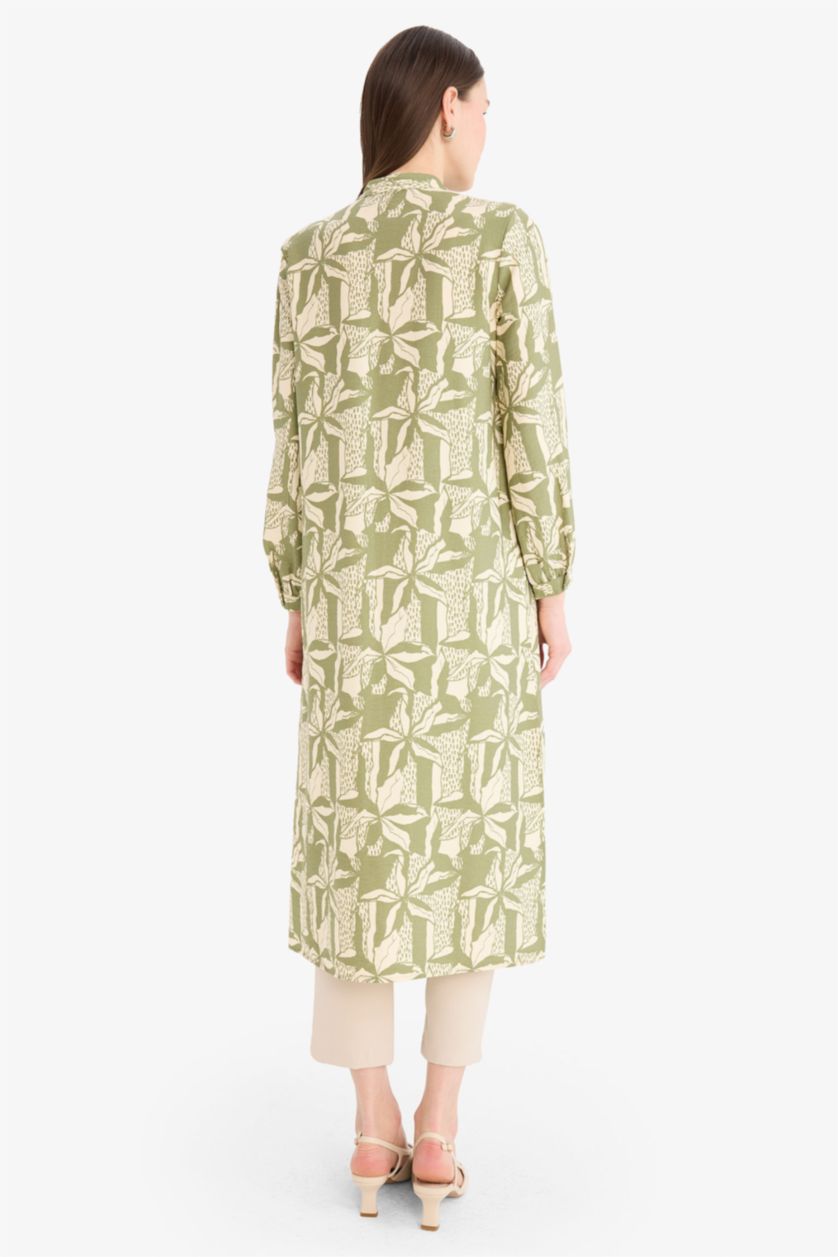 Woman Khaki Regular Fit Printed Long Sleeve Tunic