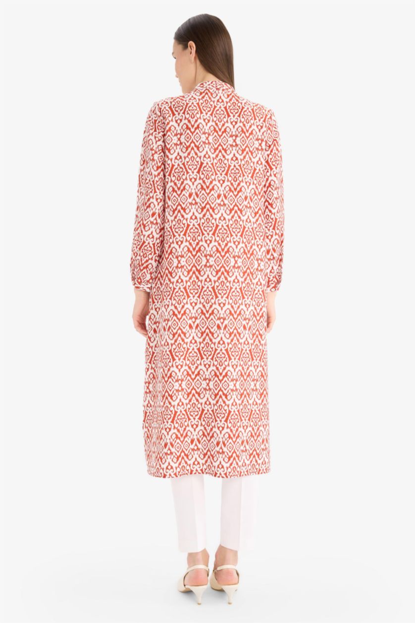 نساء برتقلي غامق تونيك مطبوع قصة عادية