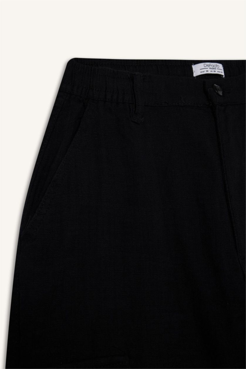 MAN Black Relax Fit Linen Look Straight Leg Cotton  Trousers