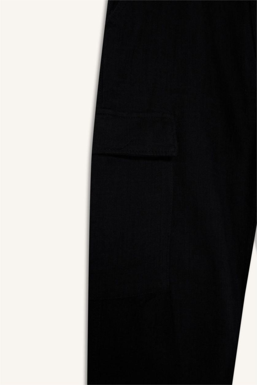 MAN Black Relax Fit Linen Look Straight Leg Cotton  Trousers