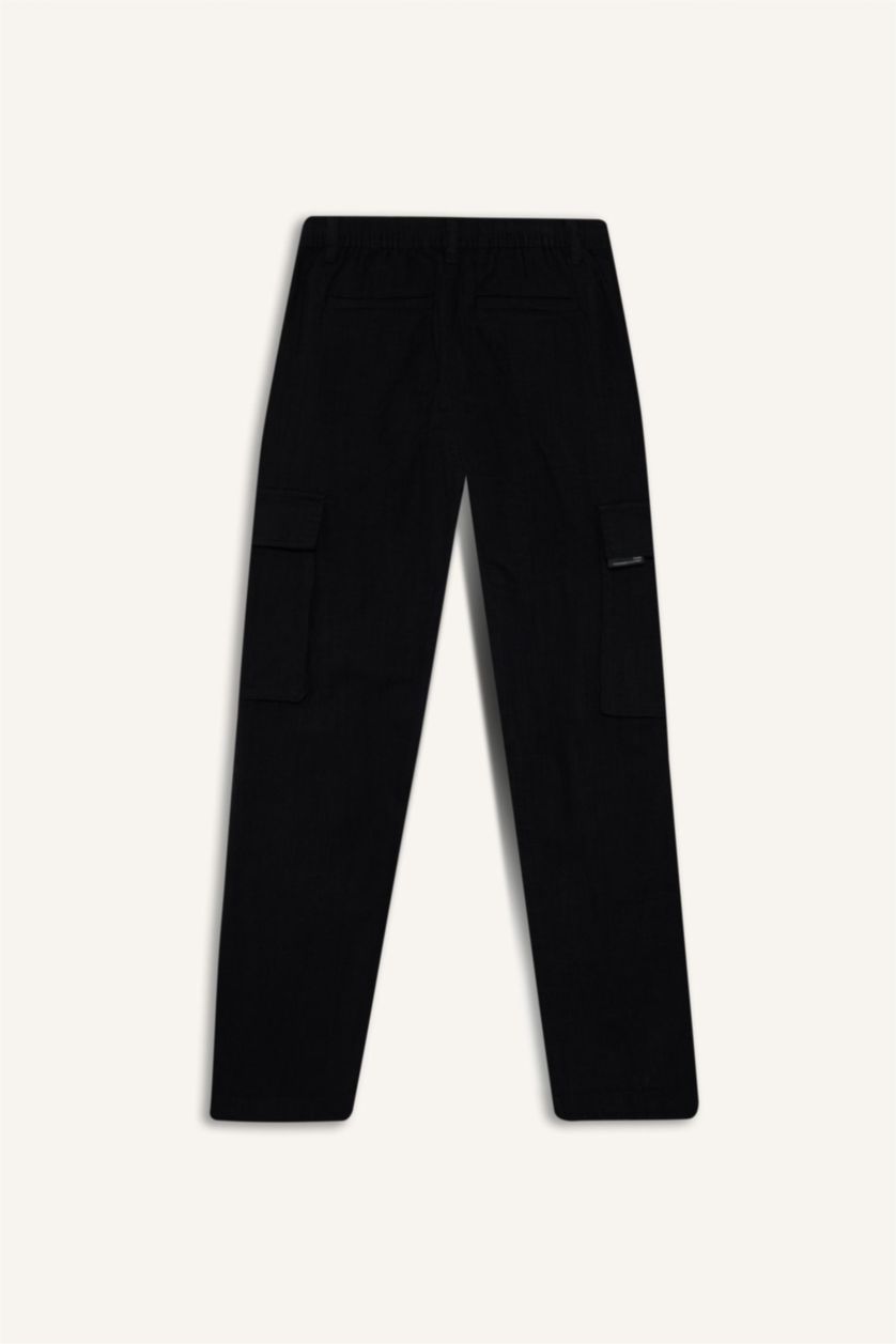 MAN Black Relax Fit Linen Look Straight Leg Cotton  Trousers
