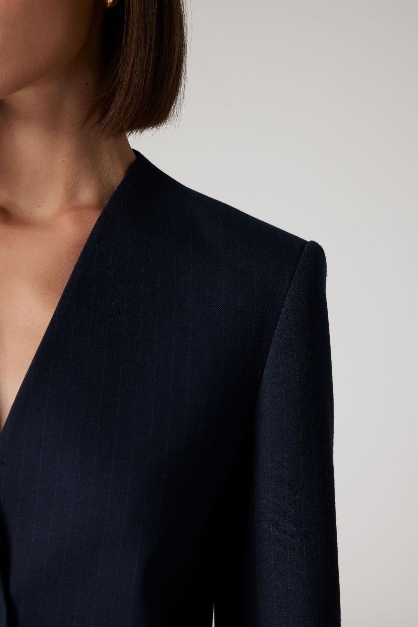 Kadın Lacivert Sorbe x DeFacto Regular Fit V Yaka Düğmeli Blazer Ceket