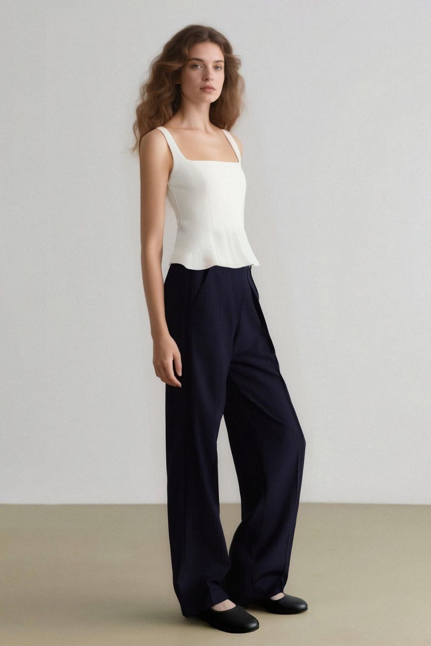 WOMAN NAVY Sorbe x DeFacto Loose Straight Fit High Waist Wide Leg Trousers