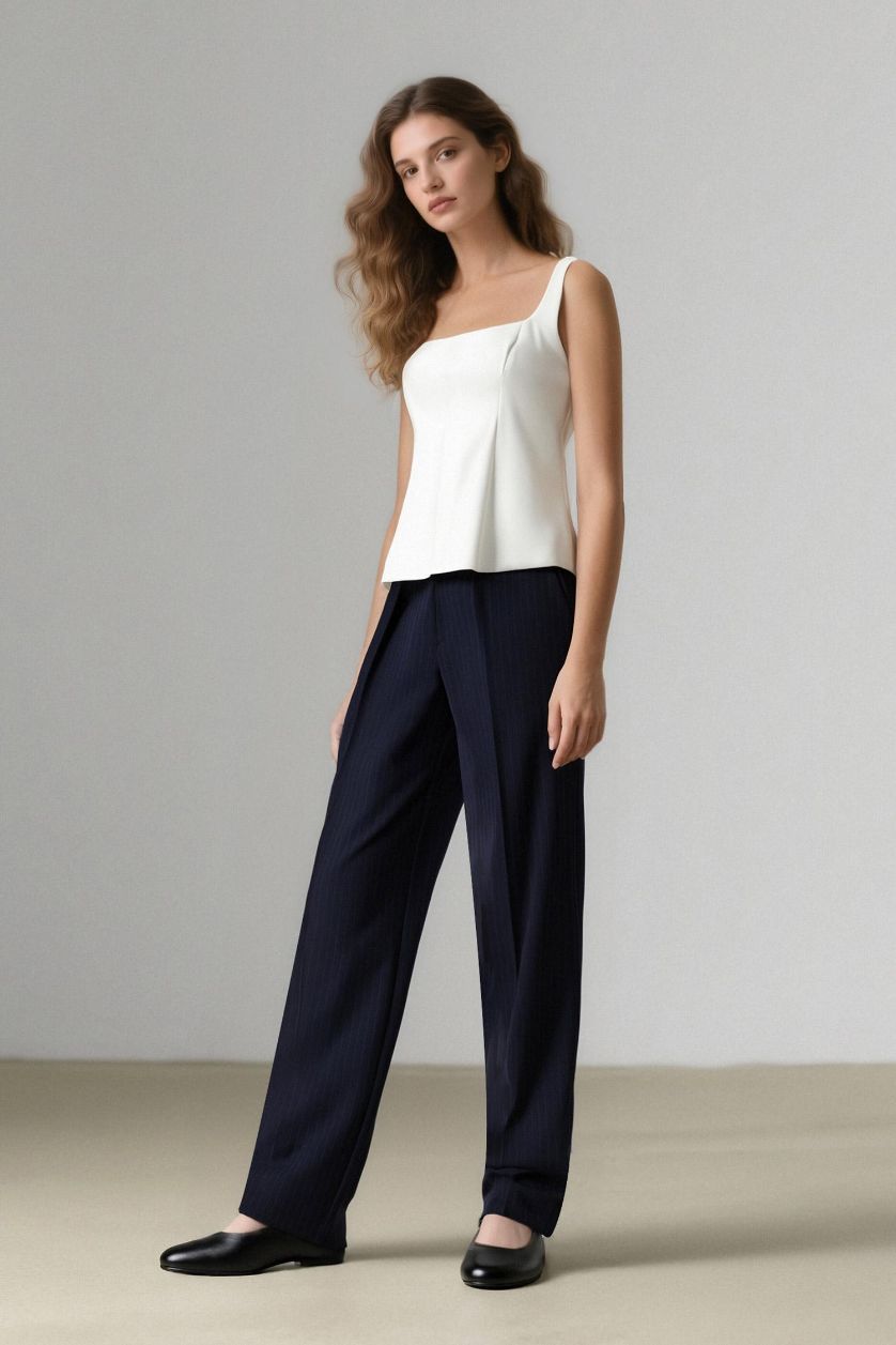 WOMAN NAVY Sorbe x DeFacto Loose Straight Fit High Waist Wide Leg Trousers