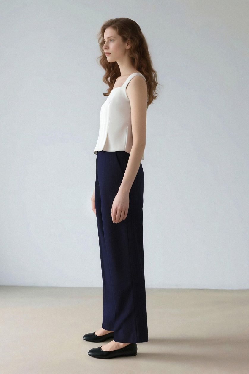 WOMAN NAVY Sorbe x DeFacto Loose Straight Fit High Waist Wide Leg Trousers
