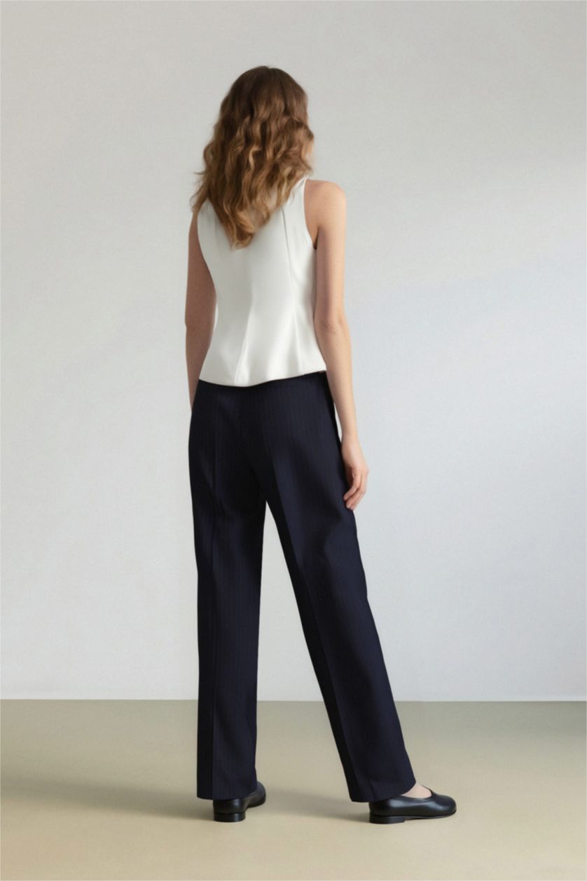 WOMAN NAVY Sorbe x DeFacto Loose Straight Fit High Waist Wide Leg Trousers