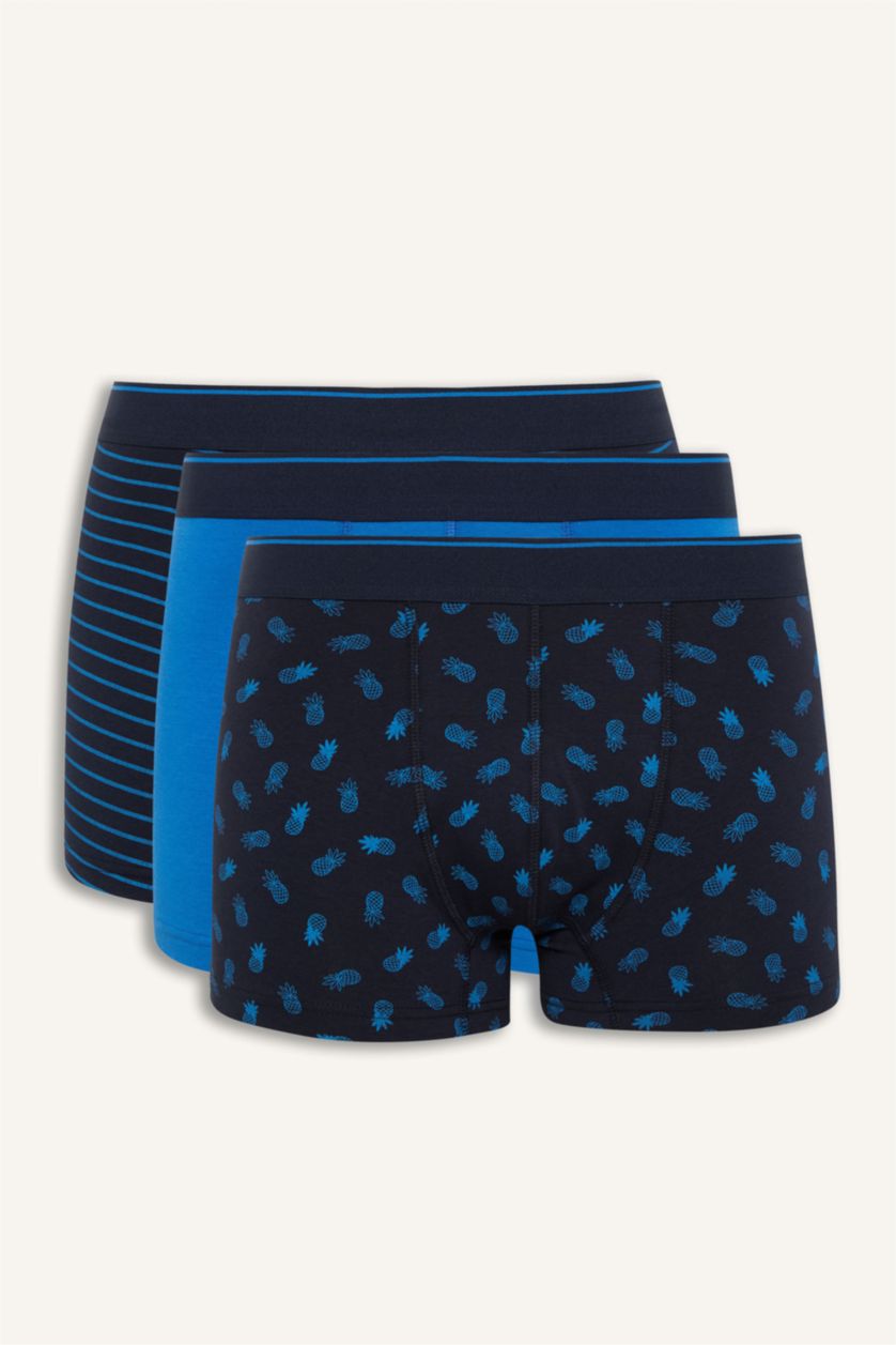 Мужчины Синий Тройной Набор Боксеров с Узорами Фруктов в Обычном Крое