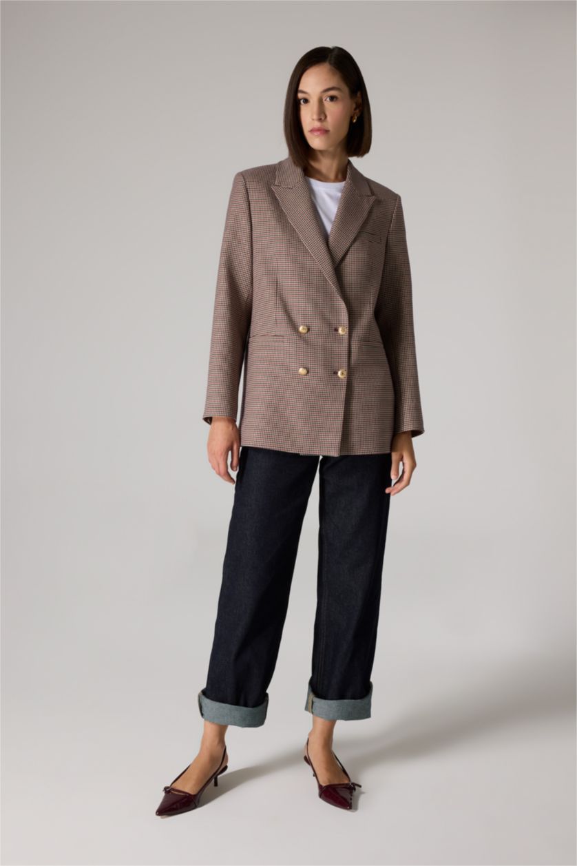 FEMME Bordeaux Veste Blazer à Coupe Régulière et à boutons