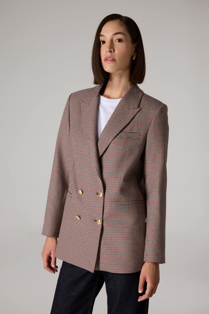 FEMME Bordeaux Veste Blazer à Coupe Régulière et à boutons