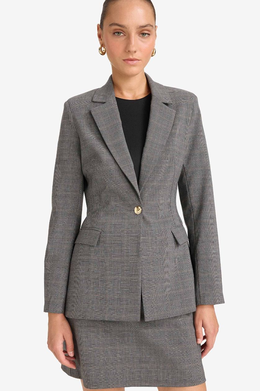 Kadın Açık Gri Regular Fit Düğmeli Blazer Ceket