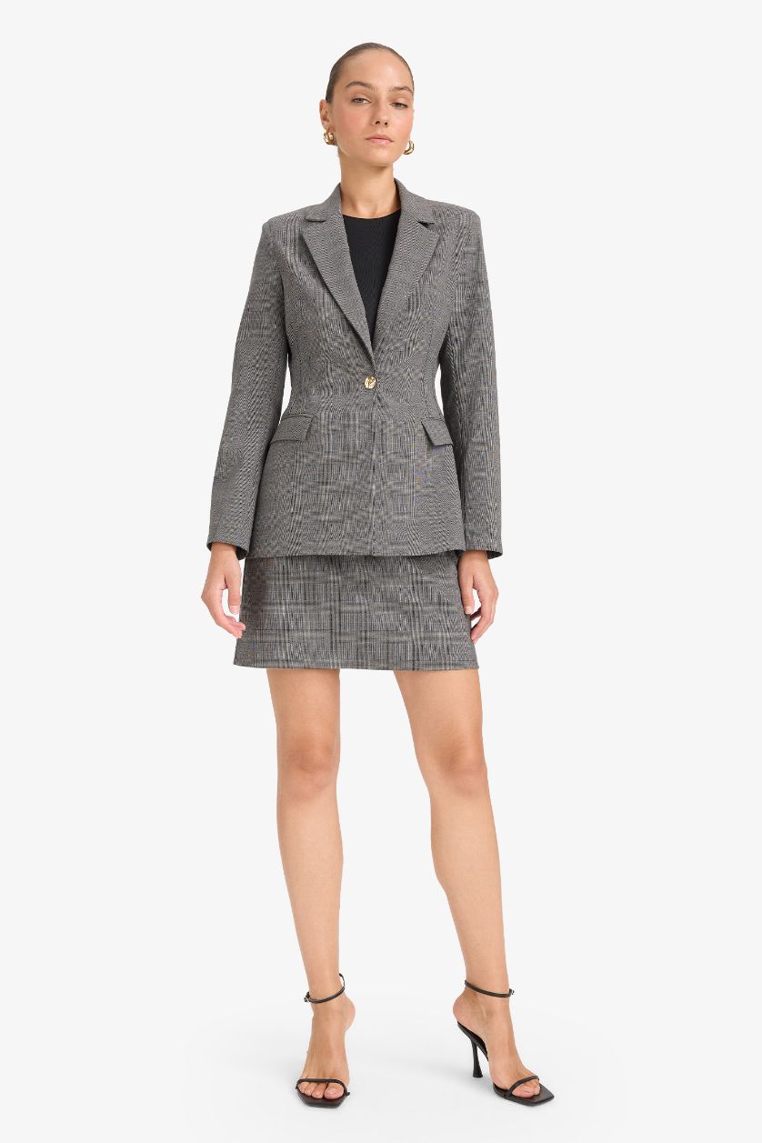 Kadın Açık Gri Regular Fit Düğmeli Blazer Ceket