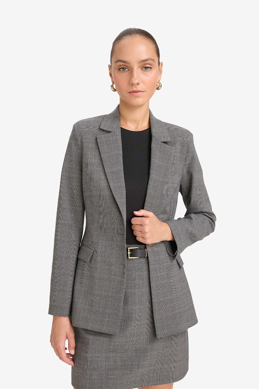 Kadın Açık Gri Regular Fit Düğmeli Blazer Ceket