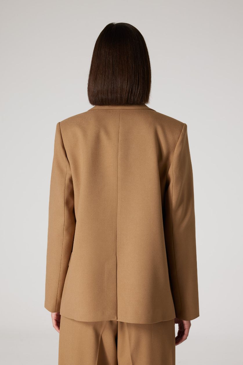 Kadın Meşe Yeşili Sorbe x DeFacto Oversize Geniş Kalıp Ceket Yaka Suni Deri Detaylı Düğmeli Blazer Ceket