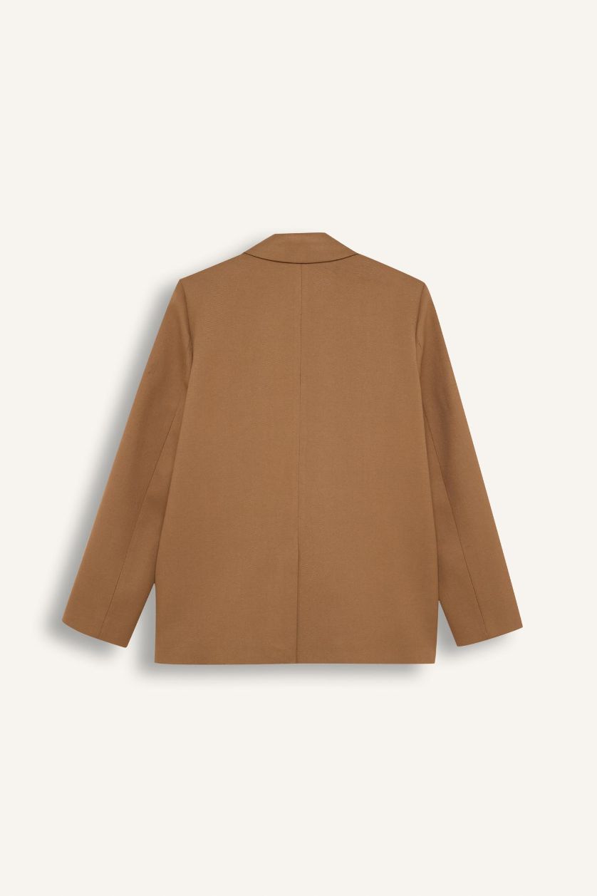 Kadın Meşe Yeşili Sorbe x DeFacto Oversize Geniş Kalıp Ceket Yaka Suni Deri Detaylı Düğmeli Blazer Ceket