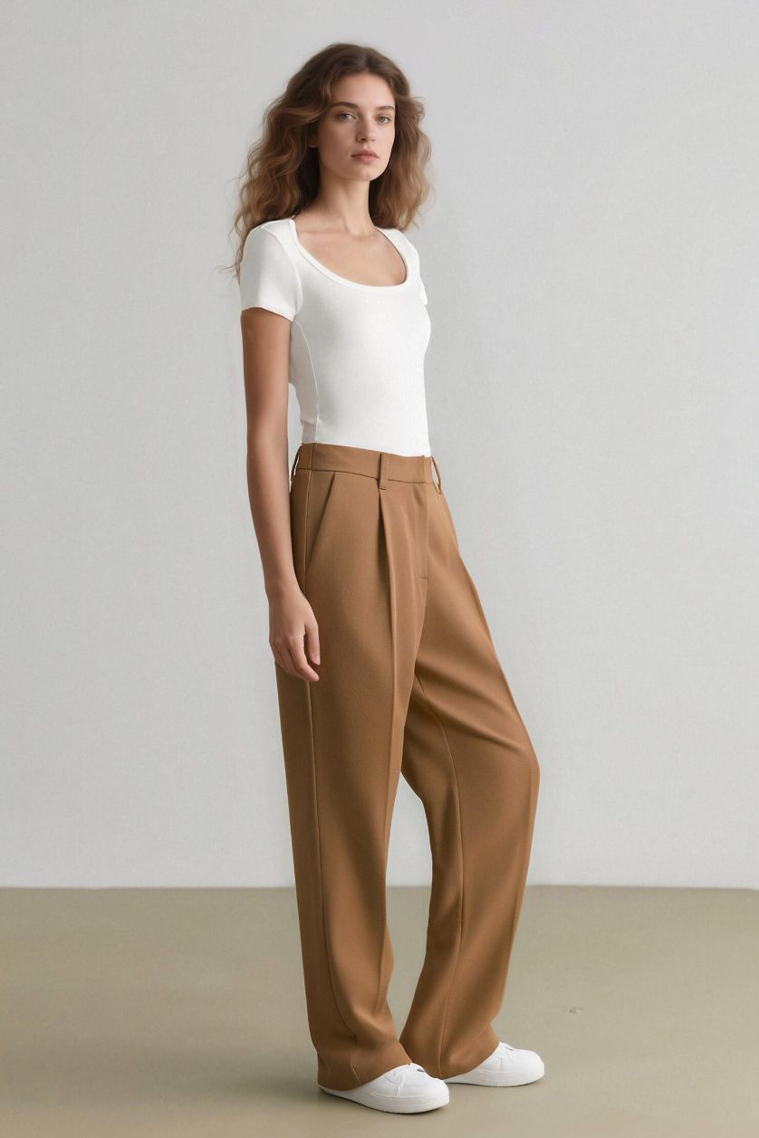 WOMAN Teak Sorbe x DeFacto Tapered Fit High Waist Straight Leg Trousers