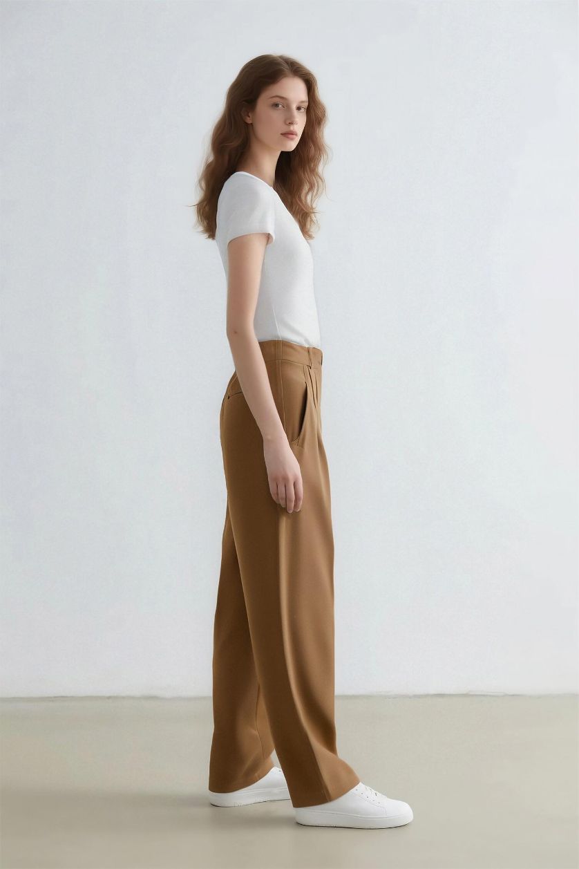 WOMAN Teak Sorbe x DeFacto Tapered Fit High Waist Straight Leg Trousers