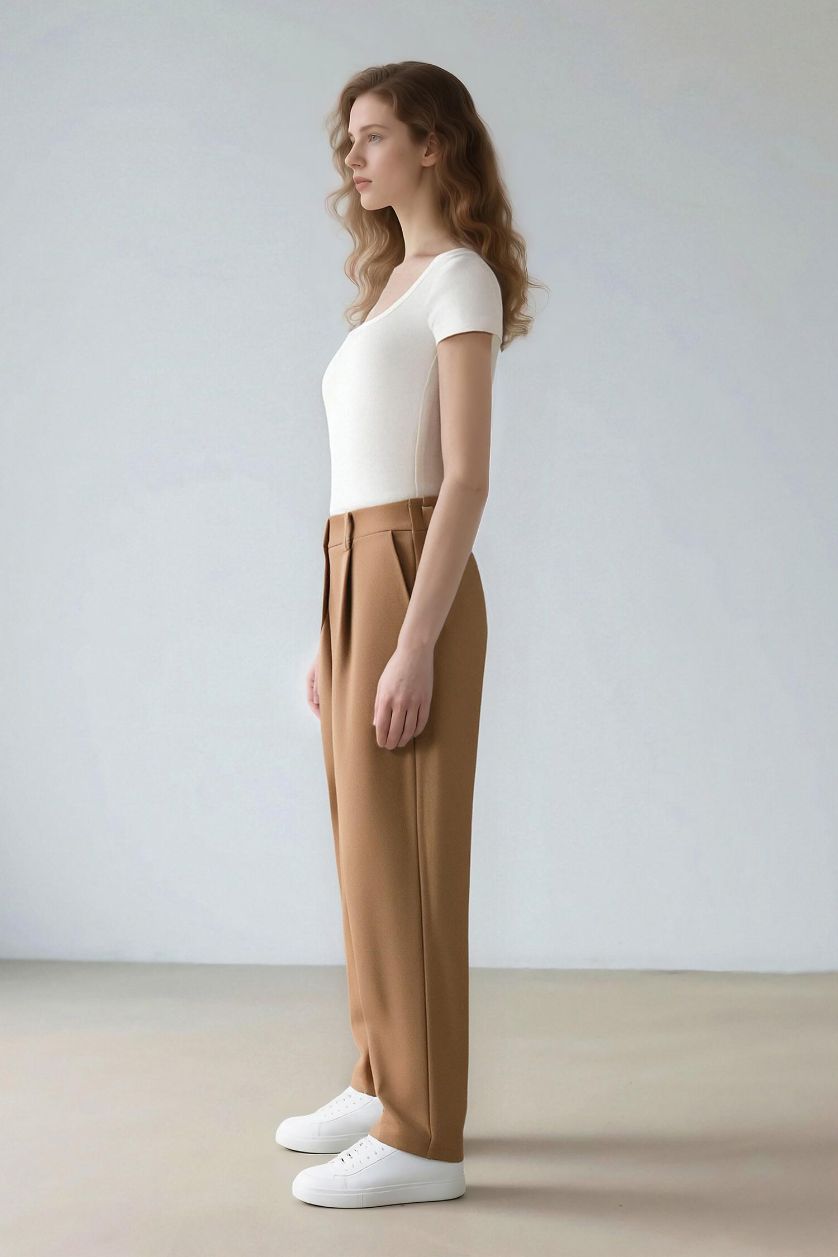 WOMAN Teak Sorbe x DeFacto Tapered Fit High Waist Straight Leg Trousers