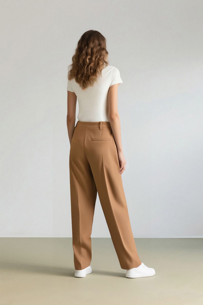 WOMAN Teak Sorbe x DeFacto Tapered Fit High Waist Straight Leg Trousers