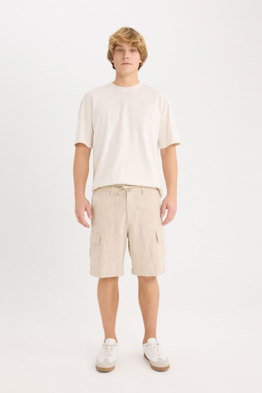 رجال بيج شورت برمودا كارجو من قطن بقصة عادية