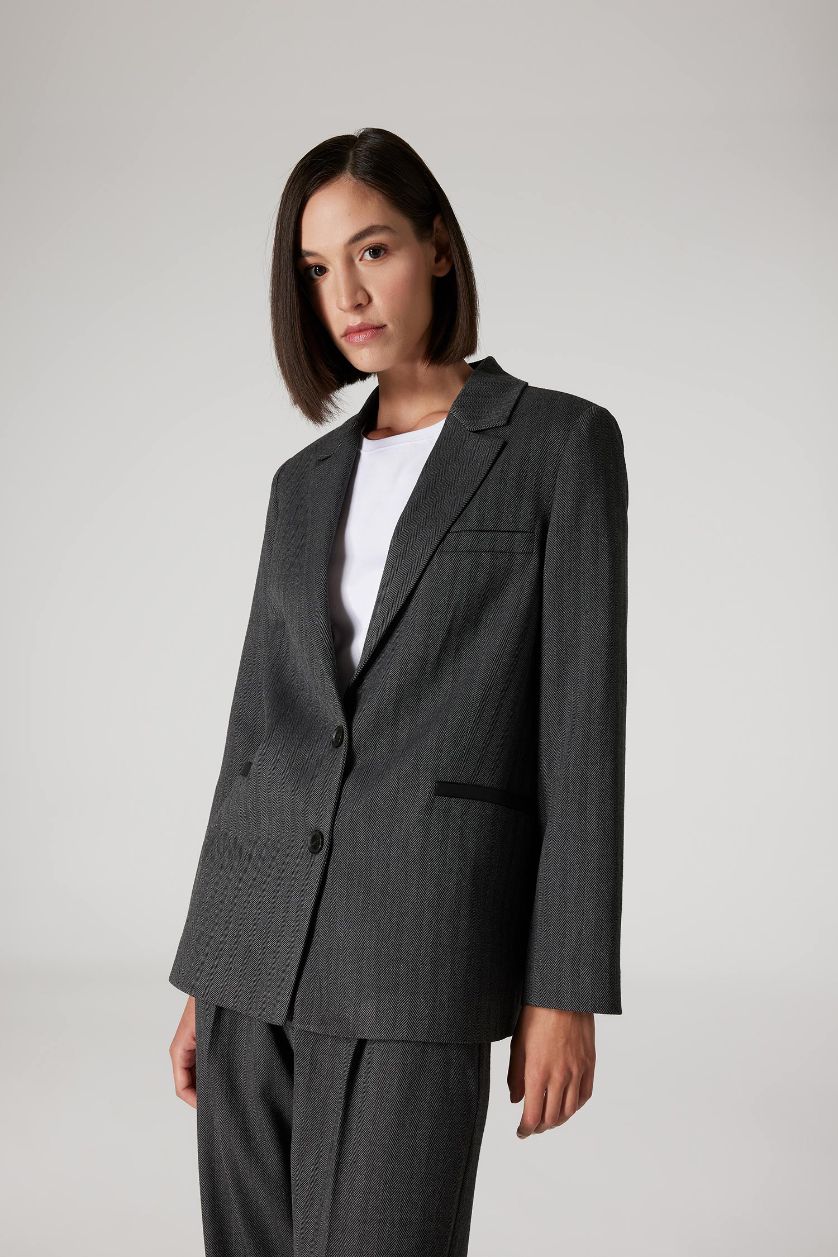 FEMME Anthracite Veste Blazer Oversize à Manche Longue et à boutons
