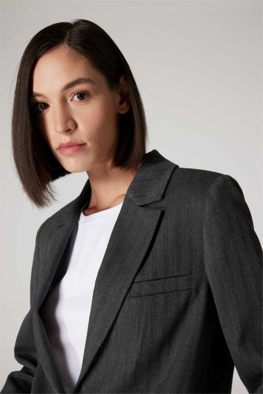 FEMME Anthracite Veste Blazer Oversize à Manche Longue et à boutons