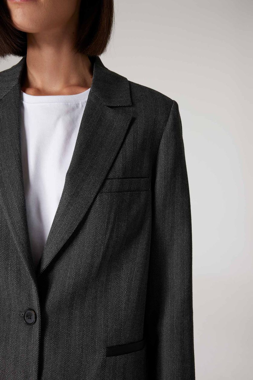 FEMME Anthracite Veste Blazer Oversize à Manche Longue et à boutons