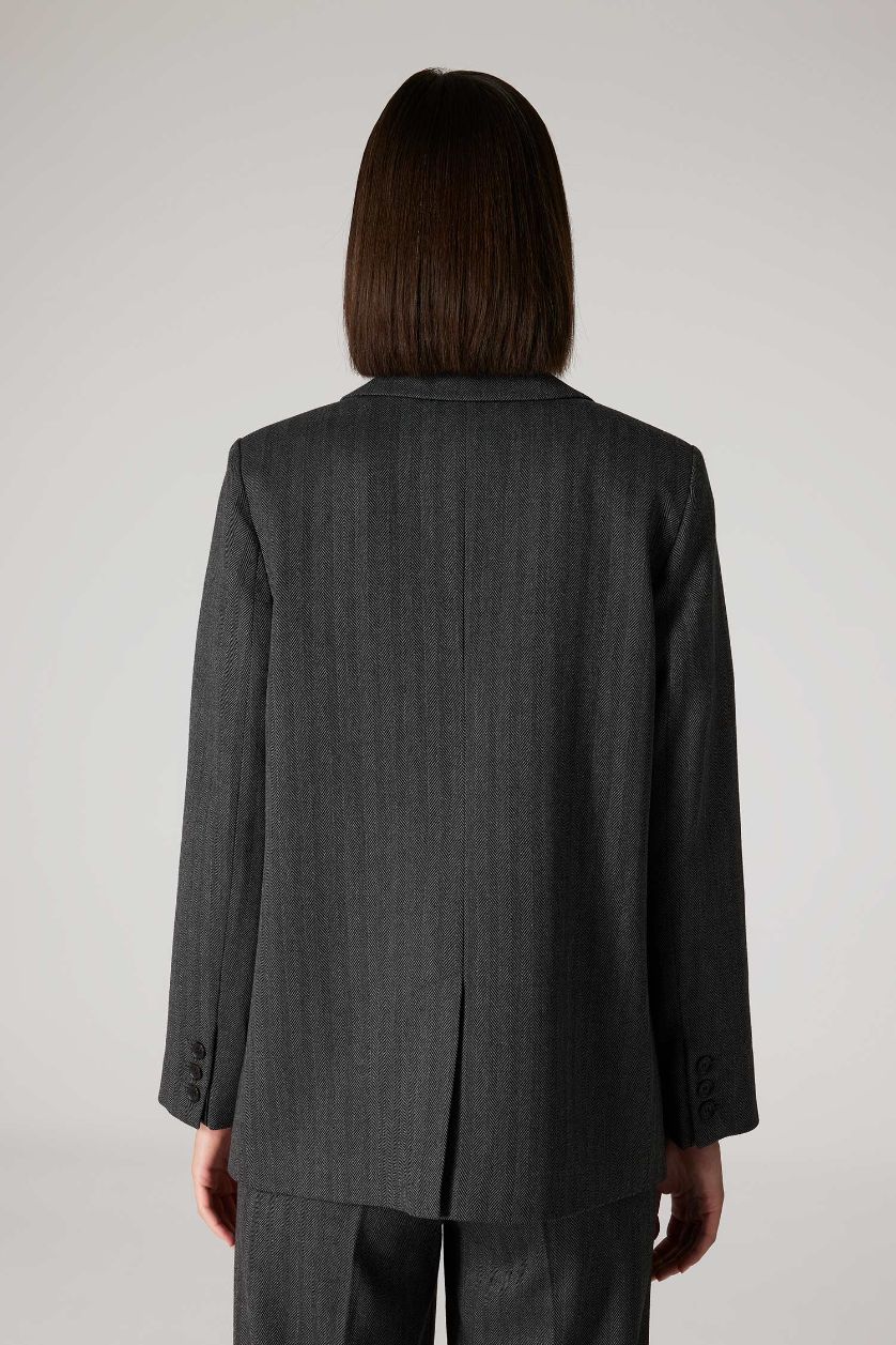 FEMME Anthracite Veste Blazer Oversize à Manche Longue et à boutons